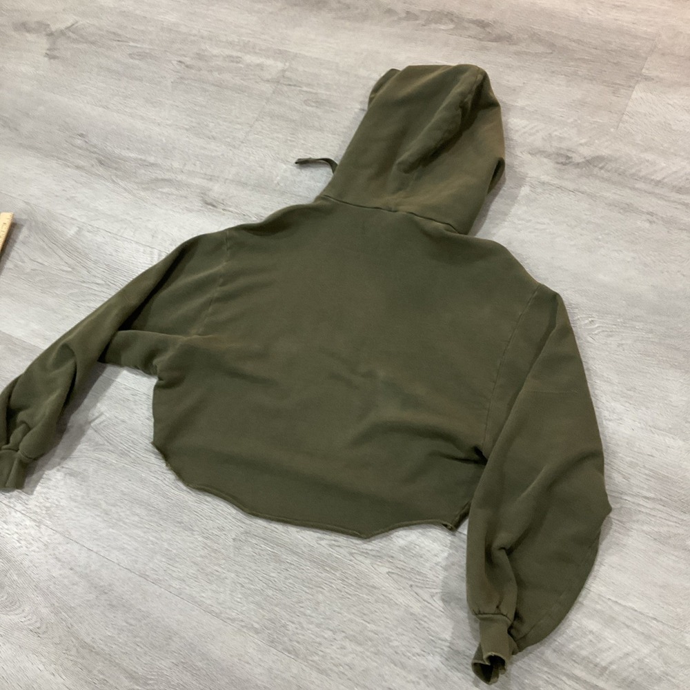 Frame Olive Green Cropped Hoodie with Drawstring Hood Sweatshirt Large - Picture 4 of 6
